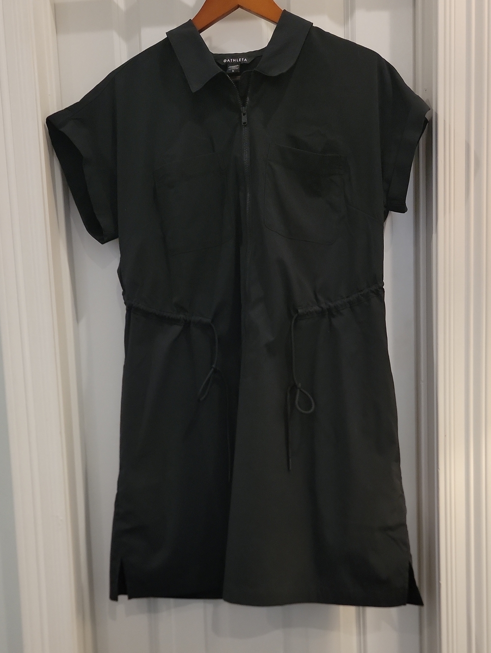 Athleta Black Zip-Front Drawstring Midi Dress